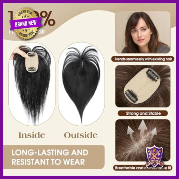 Real Human Hair Topper with Bangs for Thinning Hair, 14in Clip-in main image 5